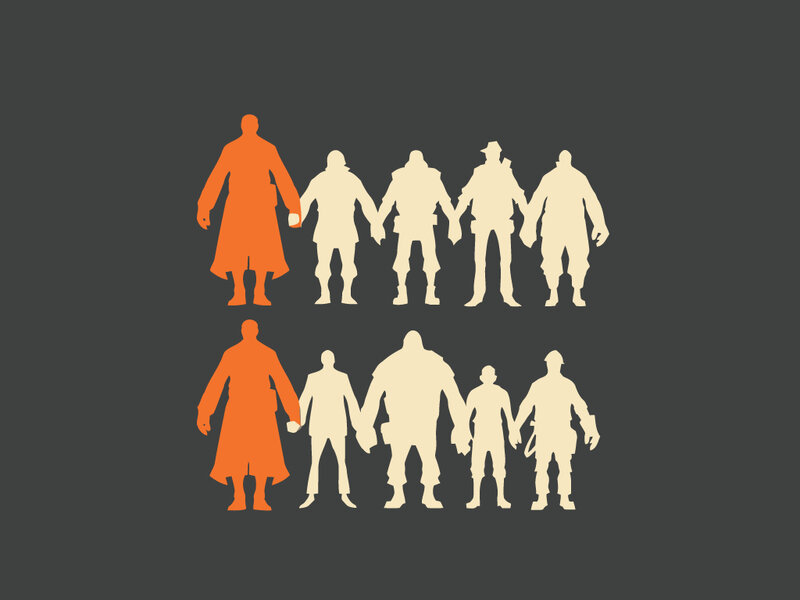 Team silhouettes holding hands
