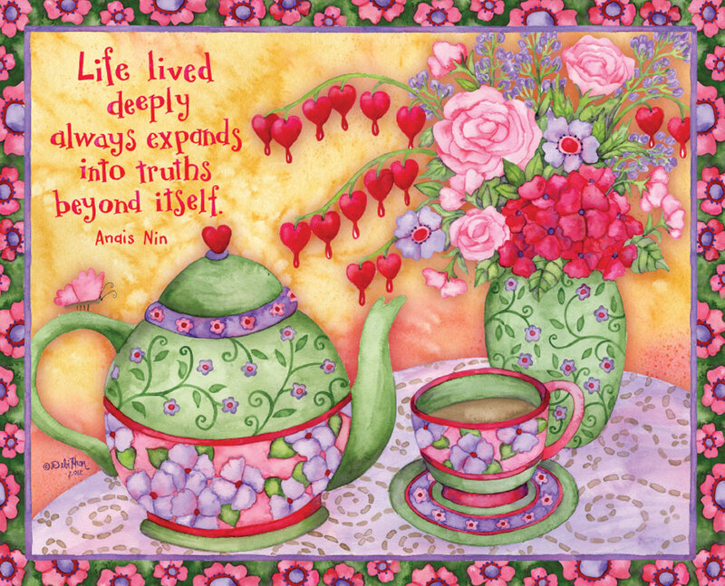 Teapot and Flowers — Green