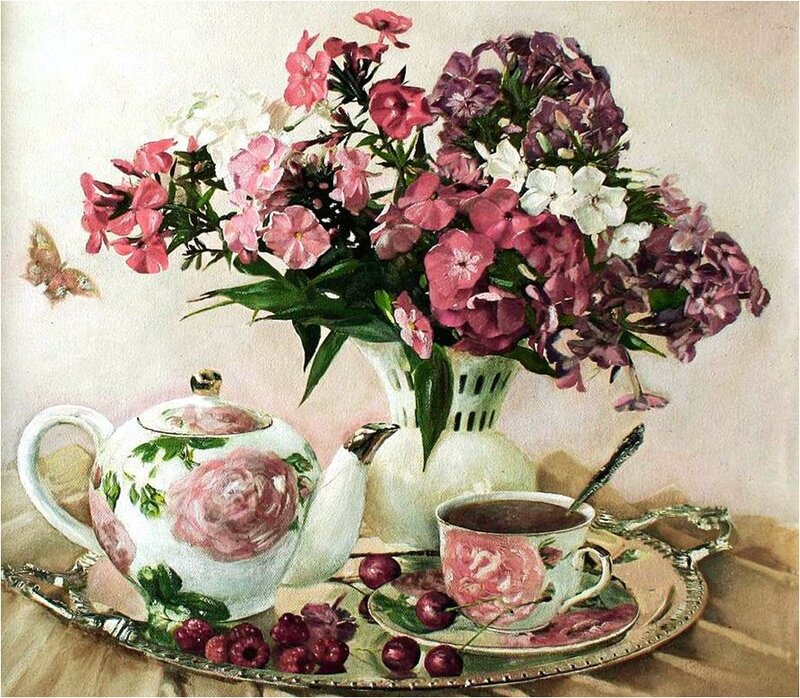 Teapot with Flowers — Pink