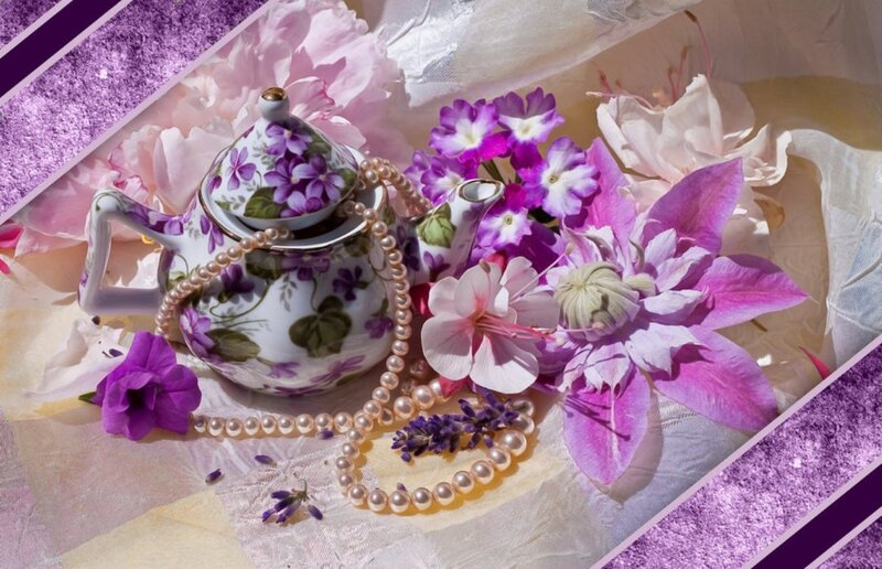 Teapot with Flowers — Purple