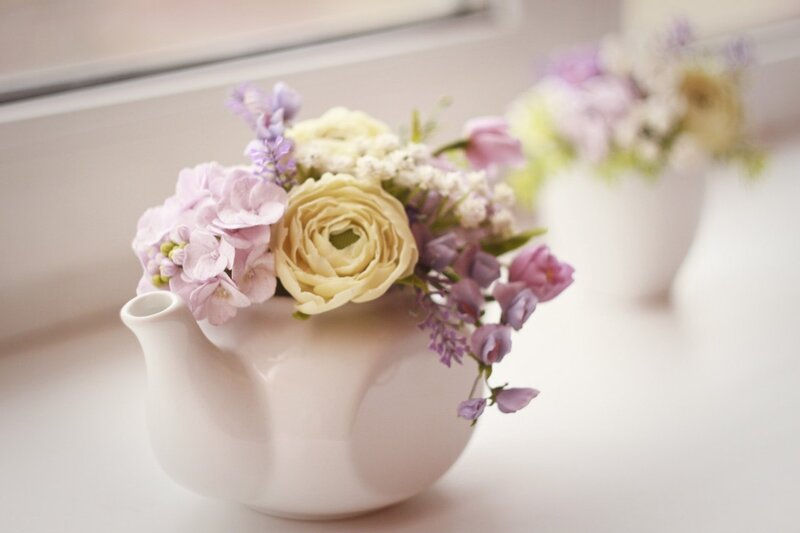 Teapot with Flowers — White, Serene, Morning