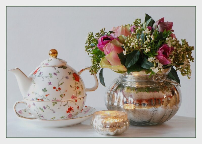 Teapot with Flowers — White, Serene