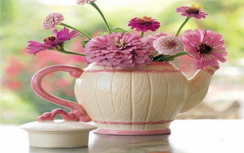 Teapot with Pink Flowers — Serene