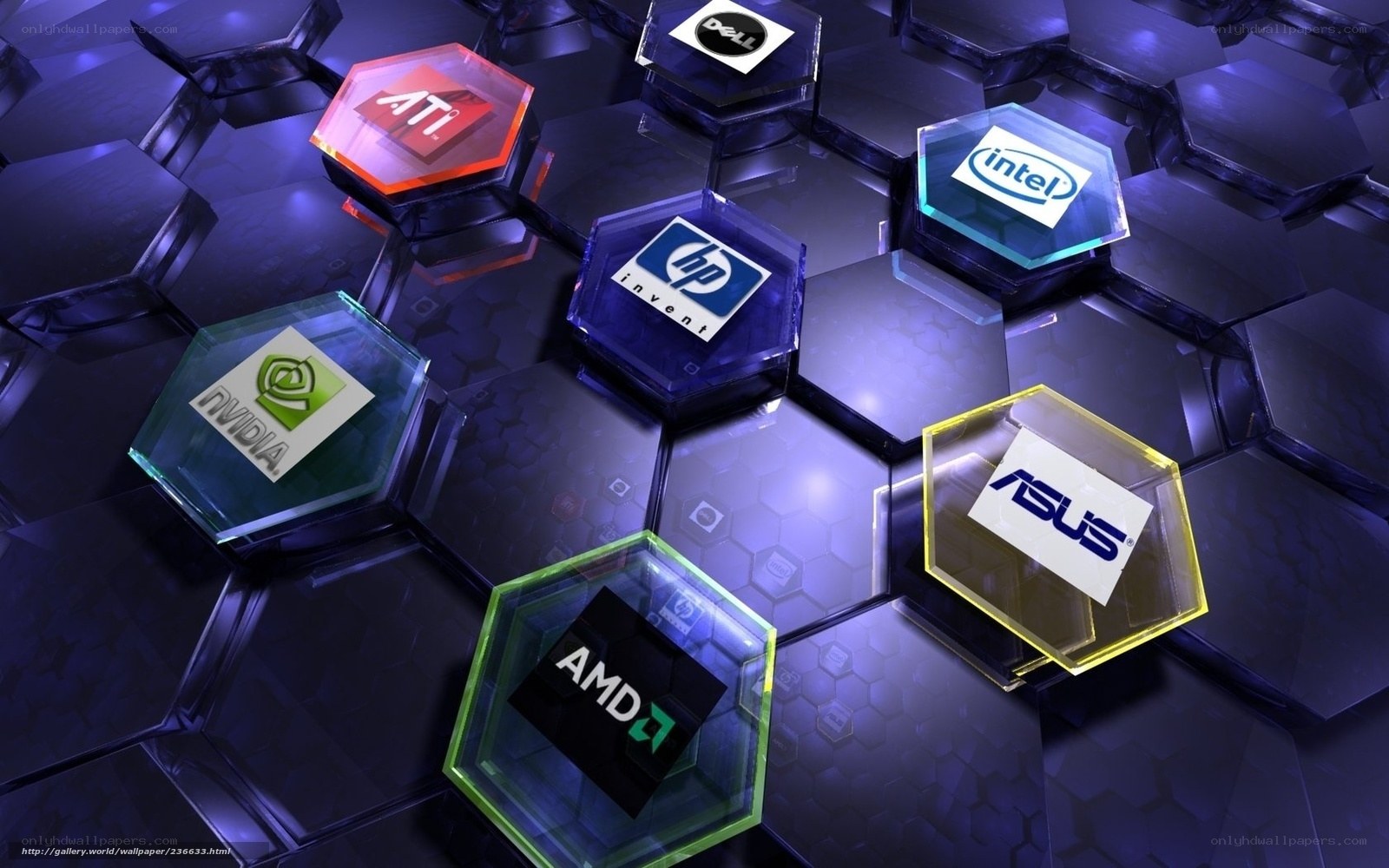Tech company logos on hexagons