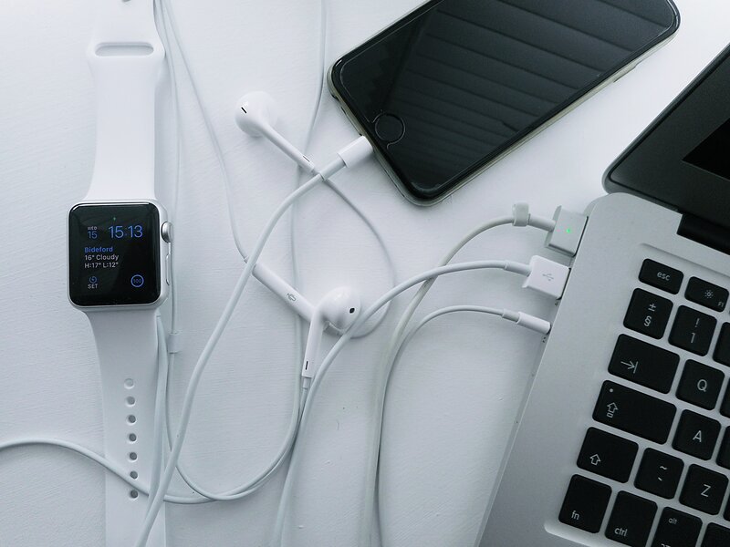 Tech gadgets on a white surface