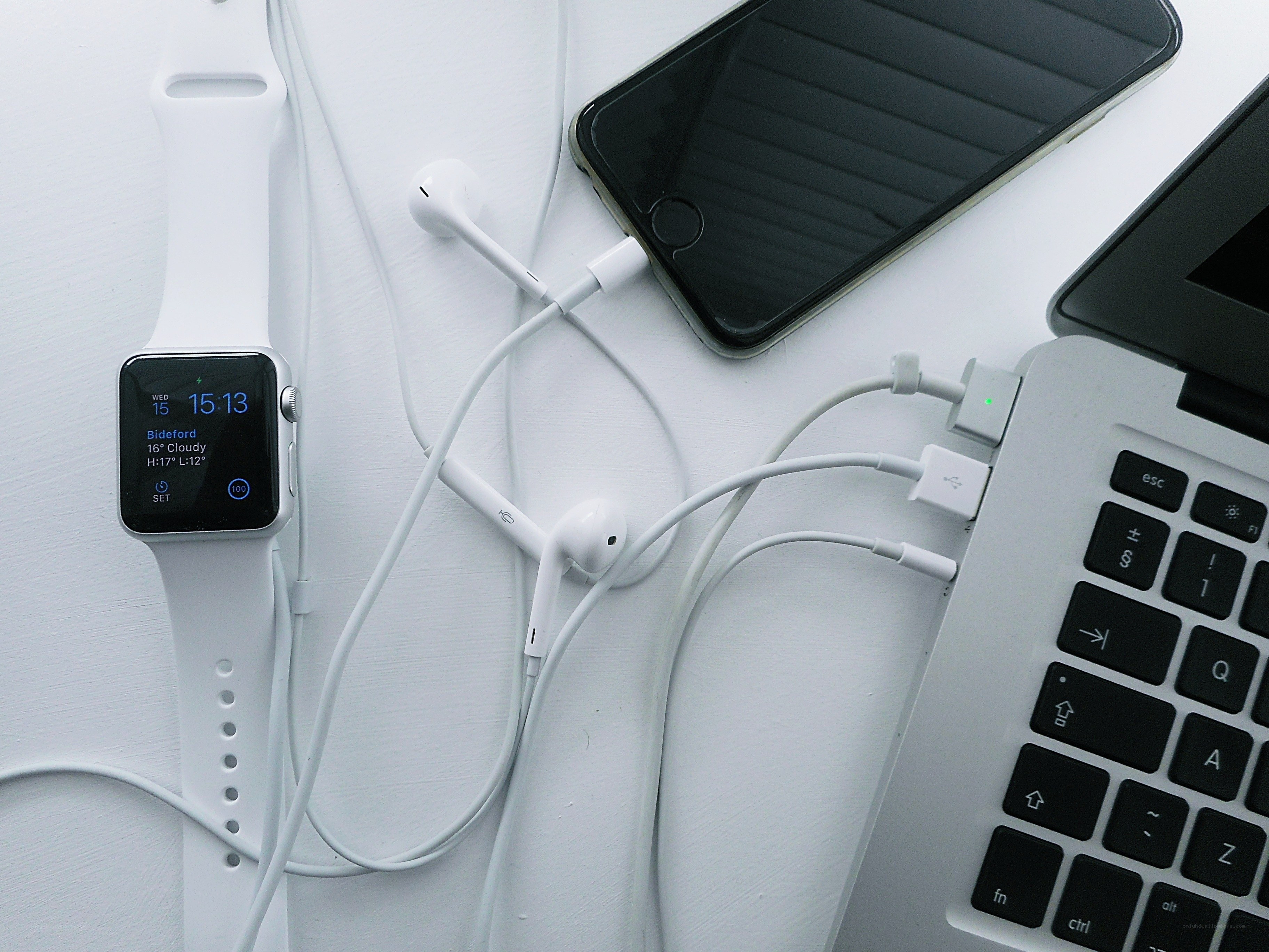 Tech gadgets on a white surface