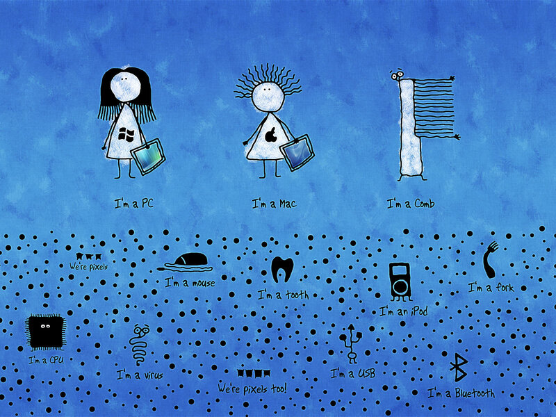 Tech-themed stick figures