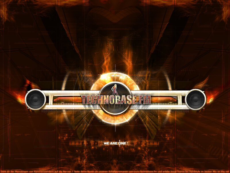 TechnoBase.fm logo with fiery design