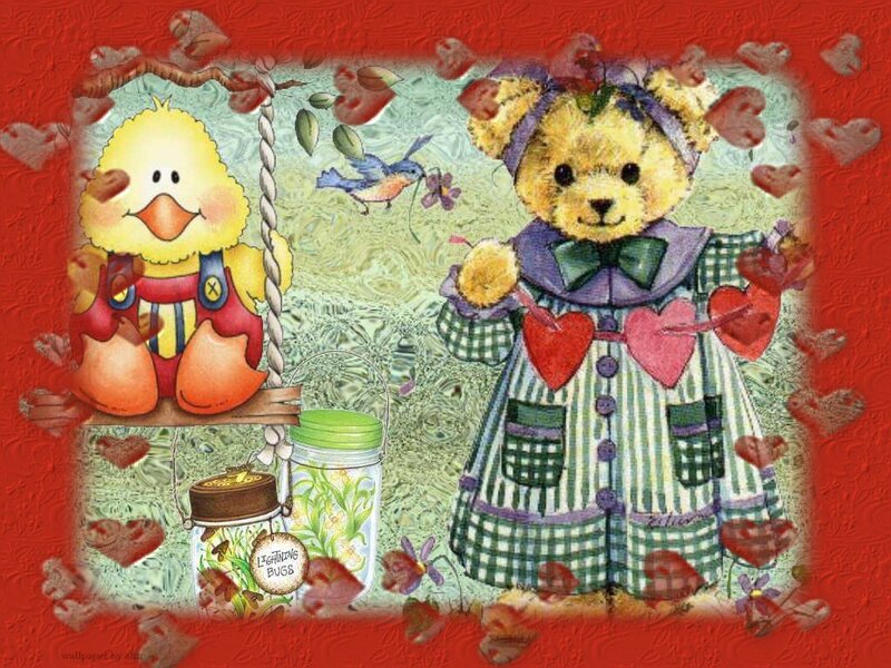 Teddy Bear and Duck on Swing