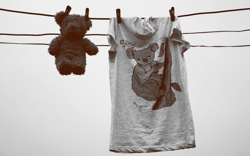 teddy bear and t-shirt on clothesline