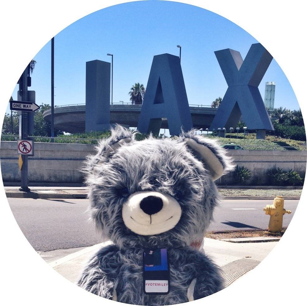teddy bear at LAX sign