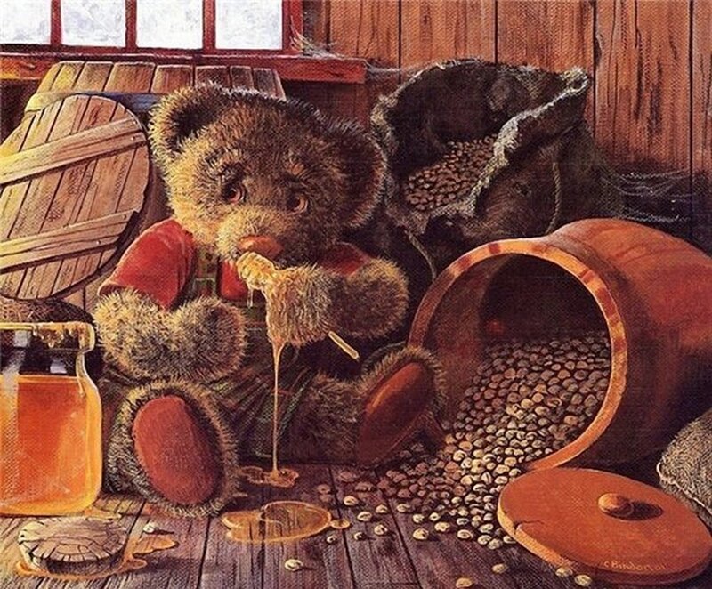 Teddy Bear Eating Honey