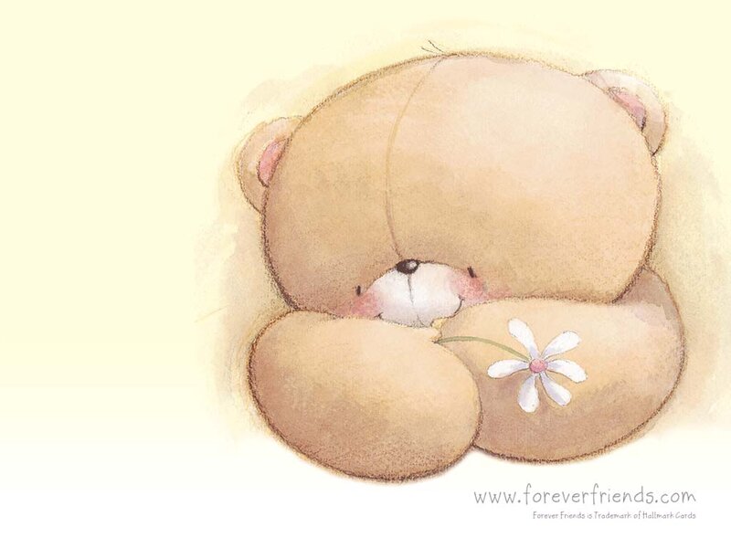 Teddy Bear Holding Flower — Beige, Calm