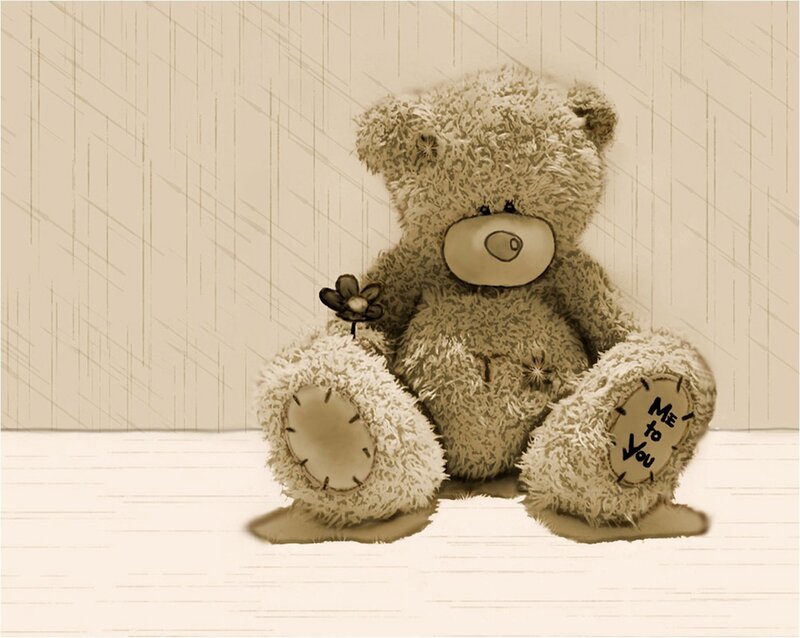 Teddy Bear Holding Flower — Beige