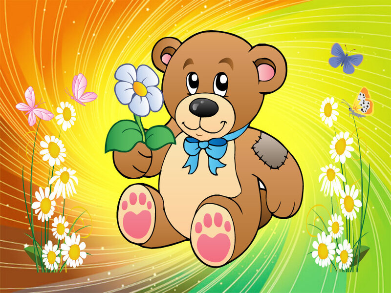 Teddy Bear Holding Flower — Yellow