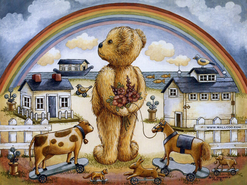 Teddy Bear Holding Flowers — Brown