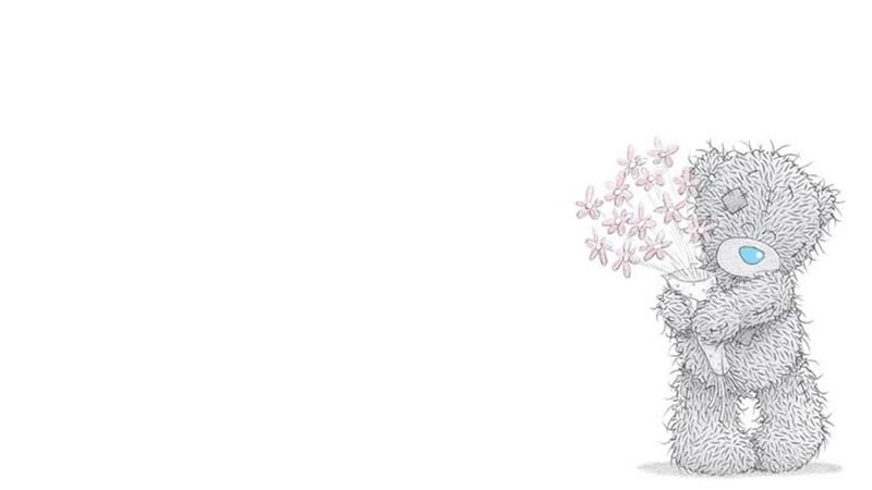 Teddy Bear Holding Flowers — Gray