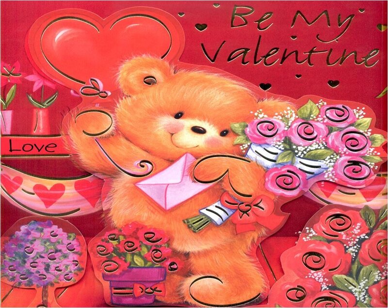 Teddy Bear Holding Flowers — Red
