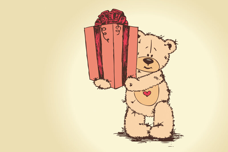 Teddy Bear Holding Gift — Beige