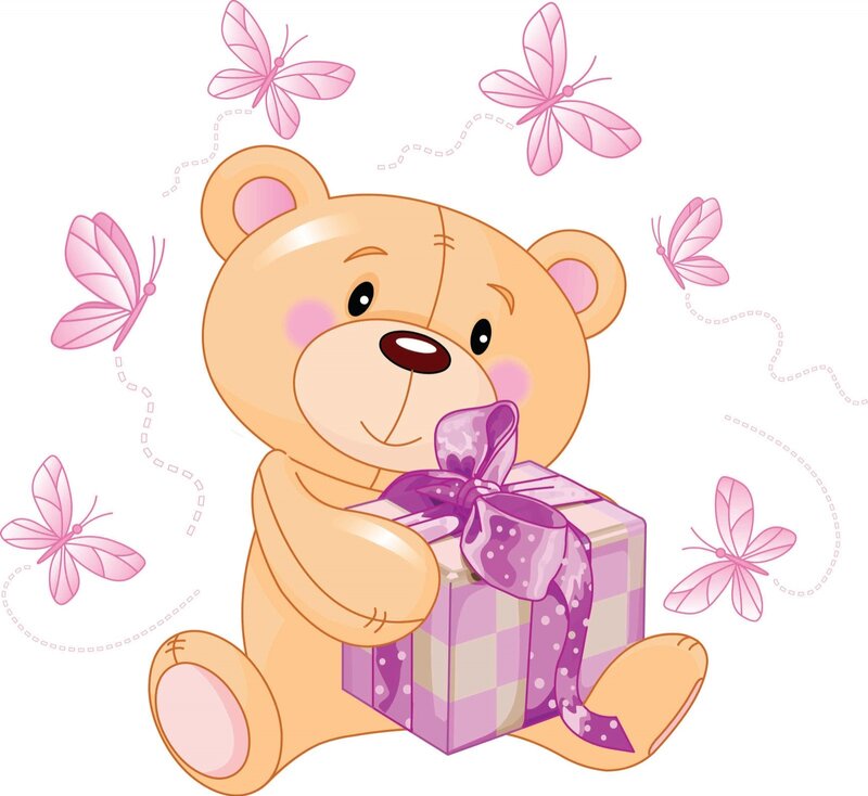 Teddy Bear Holding Gift — Pink