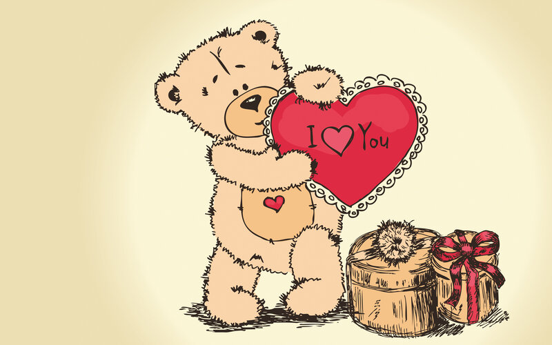 Teddy Bear Holding Heart — Beige, Sweet