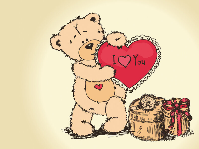Teddy Bear Holding Heart — Beige