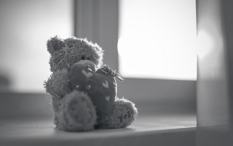 Teddy Bear Holding Heart — Black, Serene