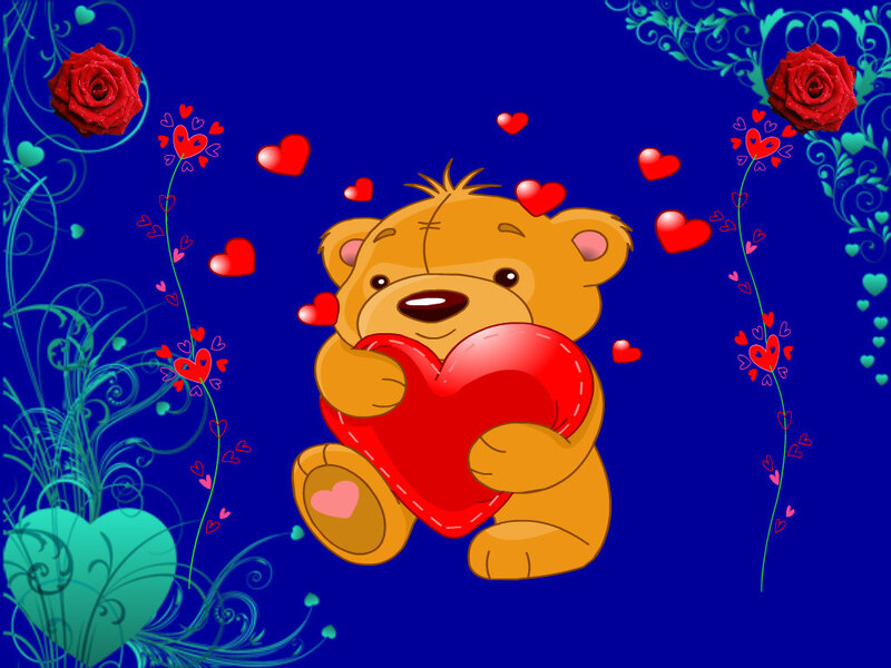 Teddy Bear Holding Heart — Blue