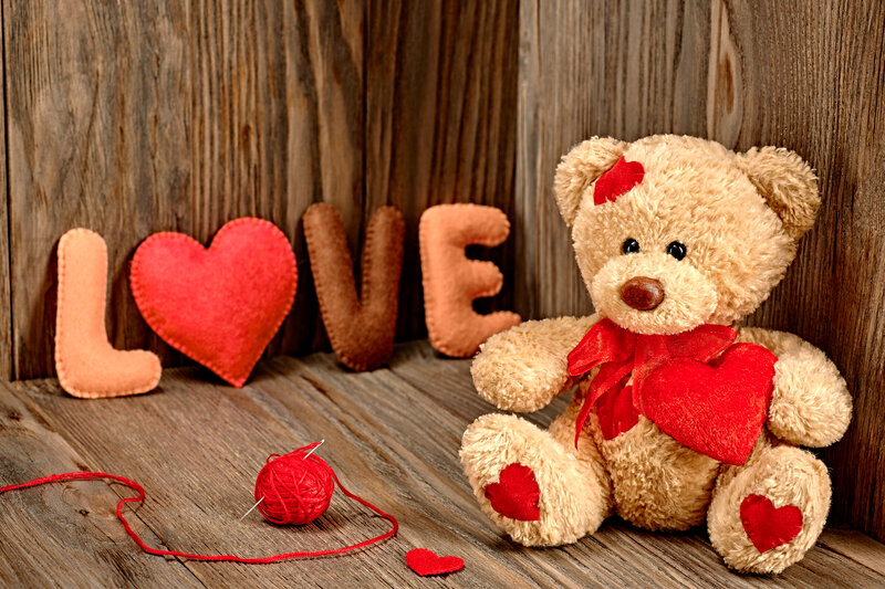 Teddy Bear Holding Heart — Brown, Sentimental, Photograph, Yarn