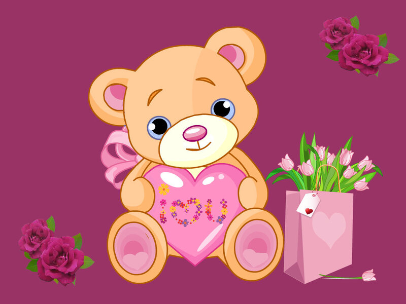 Teddy Bear Holding Heart — Purple