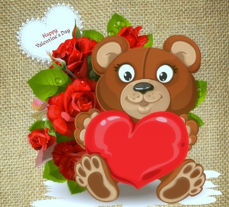 Teddy Bear Holding Heart — Red, Festive, Digital Art