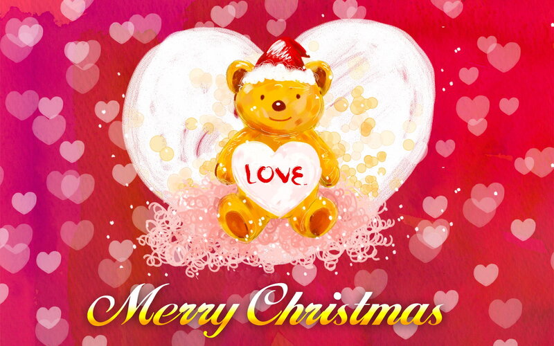Teddy Bear Holding Heart — Red, Festive, Winter