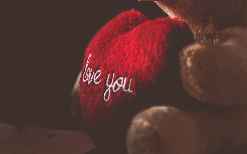 Teddy Bear Holding Heart — Red, Intimate