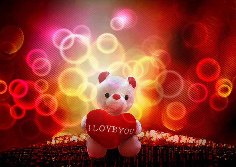 Teddy Bear Holding Heart — Red, Romantic, Photograph