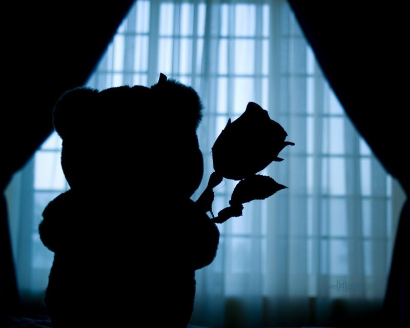 Teddy Bear Holding Rose — Black