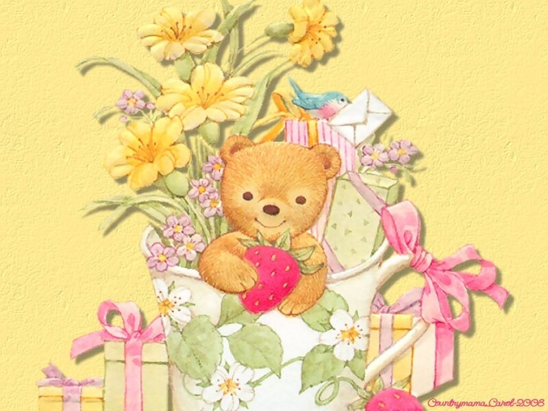 Teddy Bear Holding Strawberry