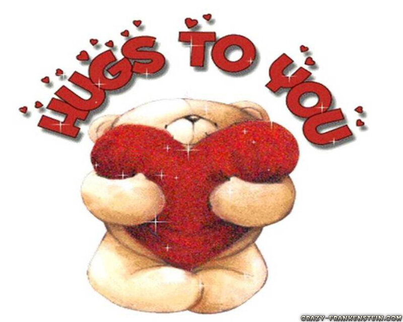 Teddy Bear Hugging Heart — Red