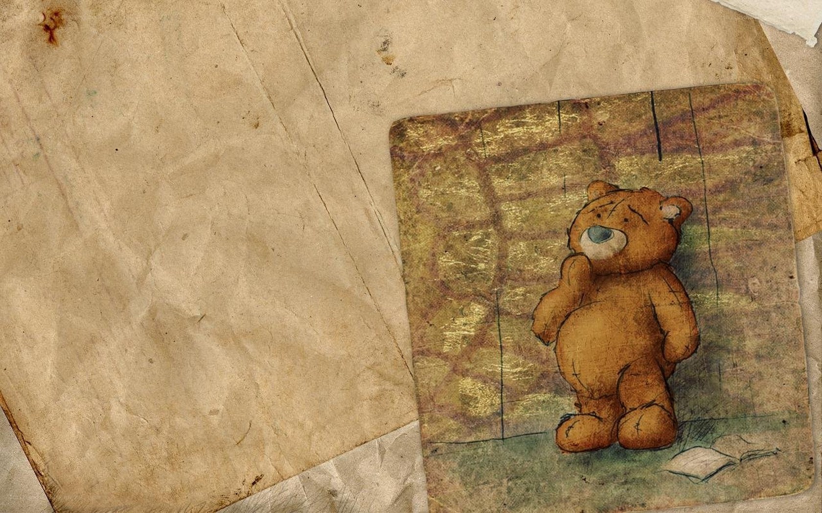 teddy bear illustration on old paper