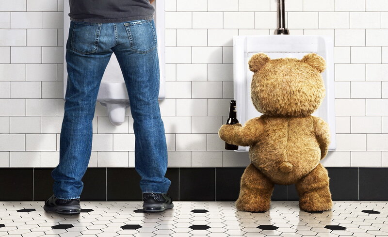Teddy Bear in Bathroom — White