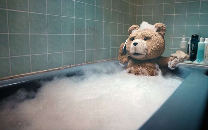 Teddy Bear in Bathtub — Brown, Calm, Photograph