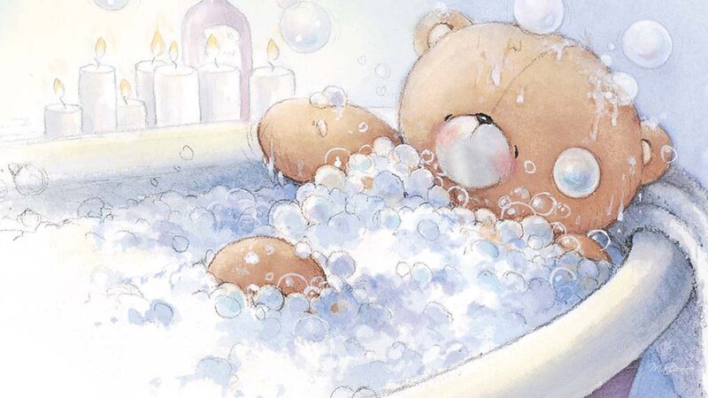 Teddy Bear in Bathtub — Brown