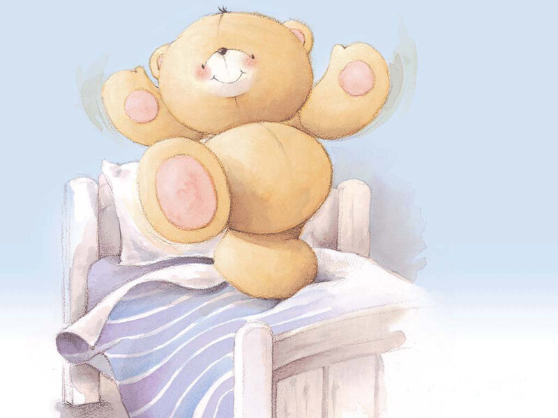 Teddy Bear in Bed — Blue