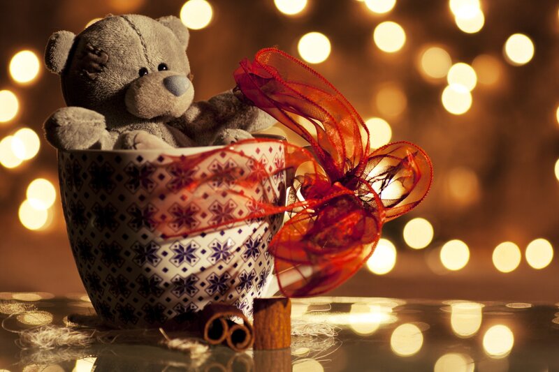 Teddy Bear in Cup — Brown, Cozy, Night