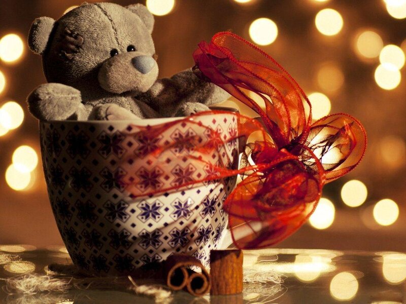 Teddy Bear in Cup — Brown, Cozy