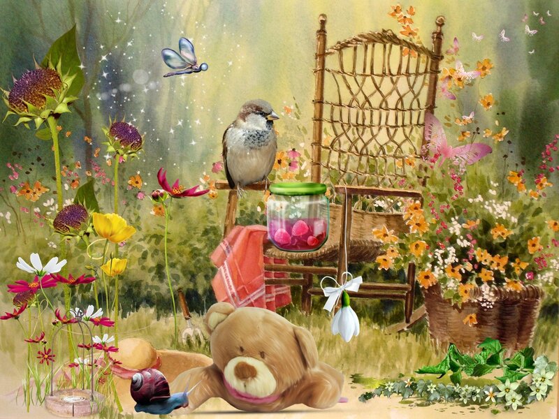 Teddy Bear in Garden — Green