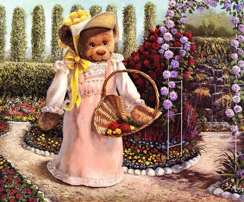 Teddy Bear in Garden — Pink