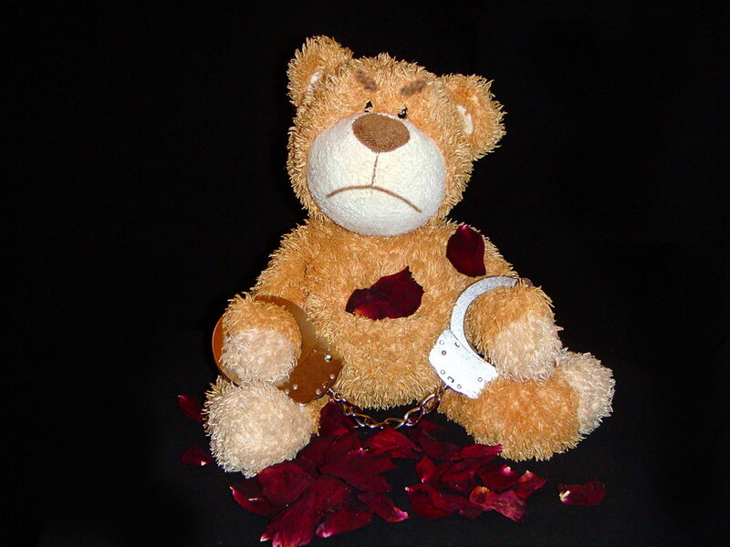 teddy bear in handcuffs