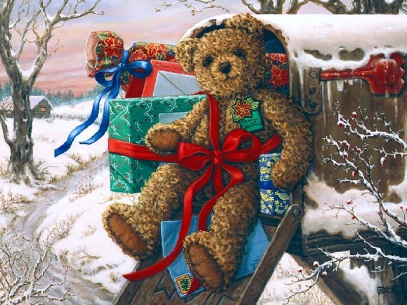 Teddy Bear in Mailbox — Brown