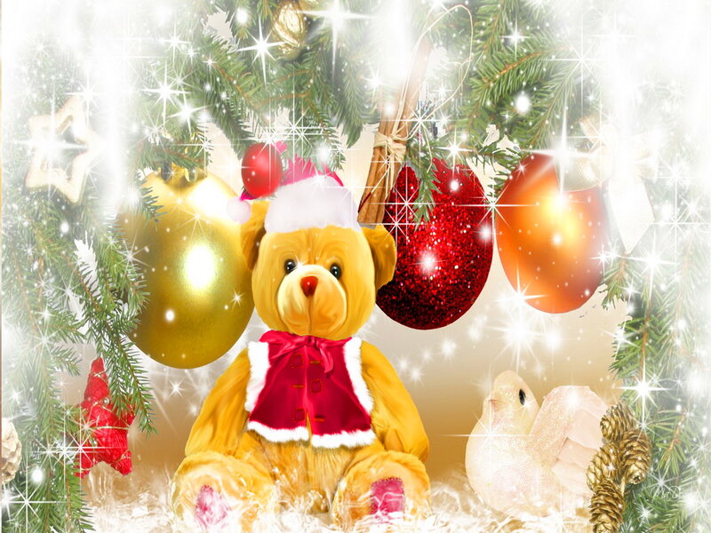 Teddy Bear in Santa Hat — Gold
