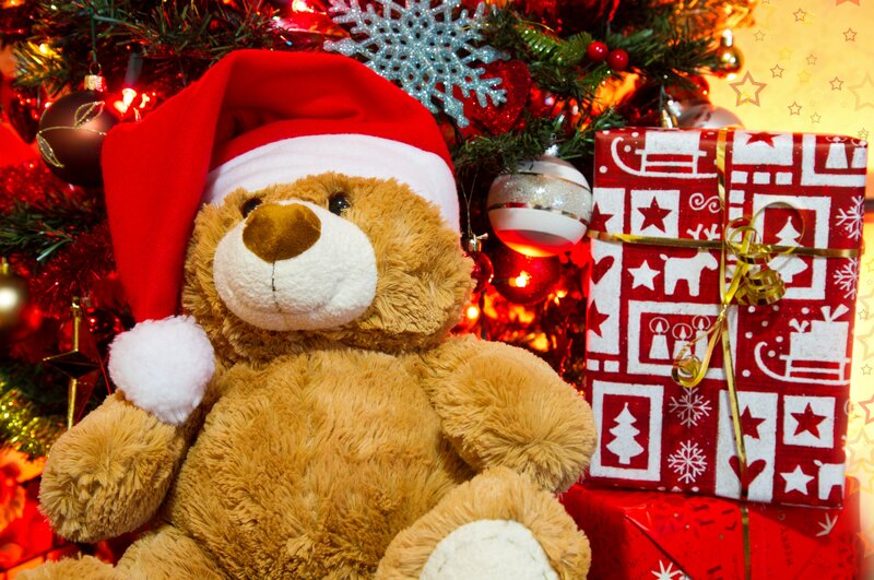 Teddy Bear in Santa Hat — Red, Festive